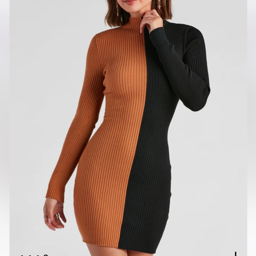 Two-Tone Rib Sweater Dress